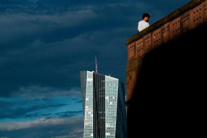 Het hoofdkantoor van de Europese Centrale Bank in Frankfurt am Main, Duitsland